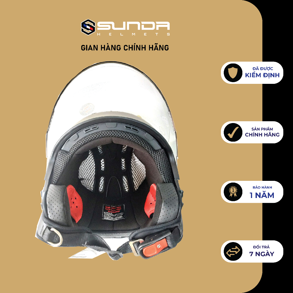 Mũ Bảo Hiểm Cao Cấp Trùm Đầu Sunda 617 trơn - dành cho người có size đầu lớn