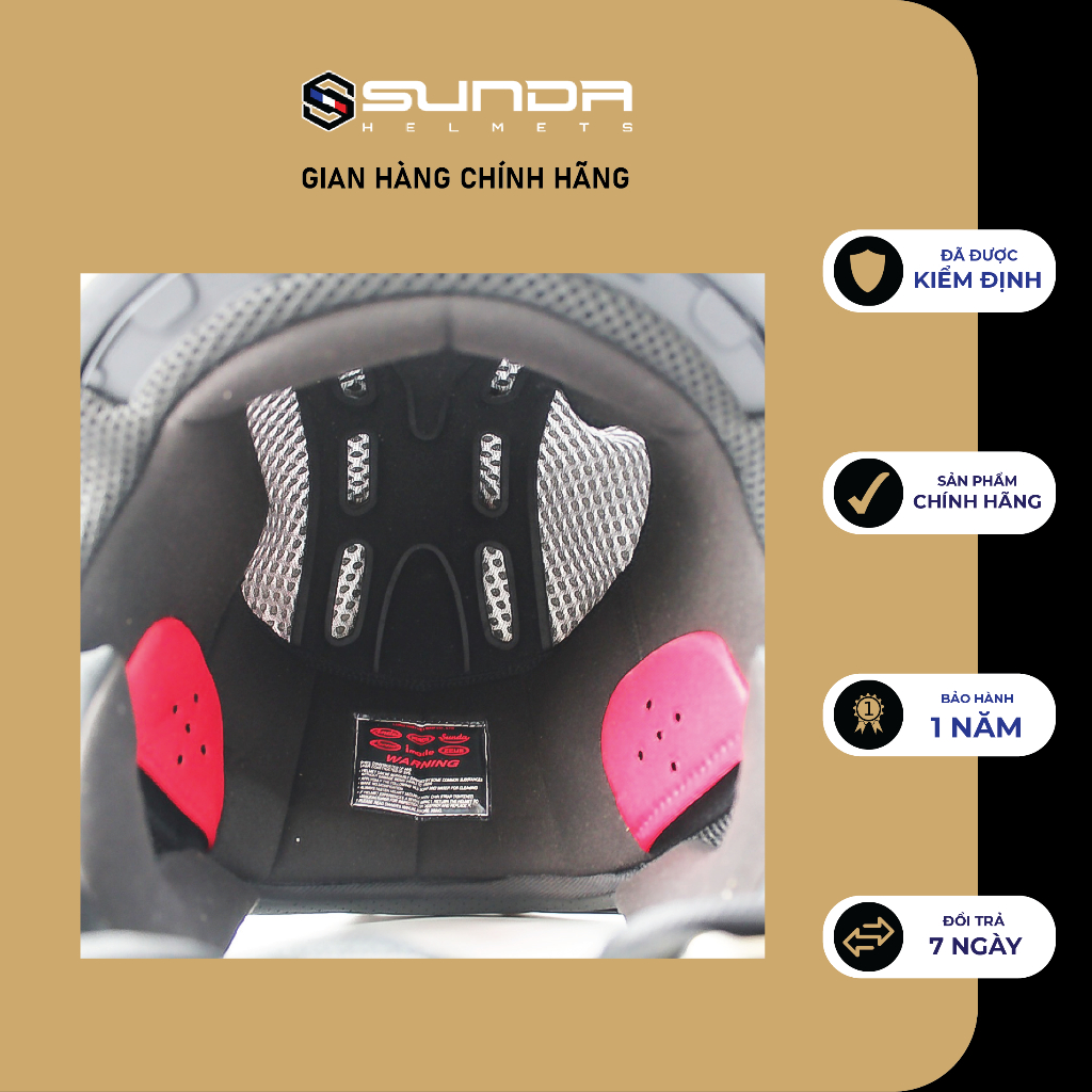 Mũ Bảo Hiểm Cao Cấp Trùm Đầu Sunda 617 trơn - dành cho người có size đầu lớn