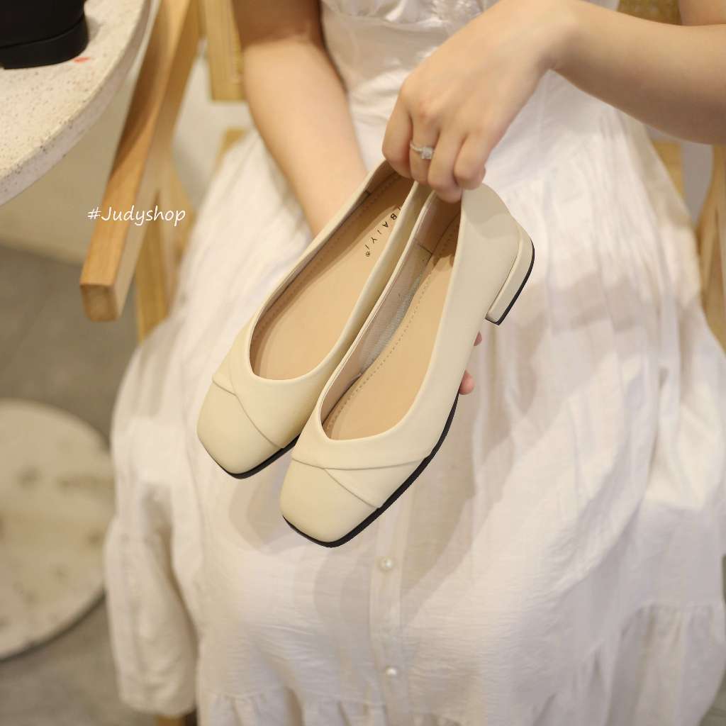 Giày Đế Thấp MEIBAIYI Mũi Vuông Da Mềm Đế Cao 3p QCCC Fullbox