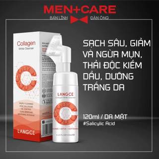 Rửa mặt collagen trắng da đầu cọ massage 120ml langce dành cho nam