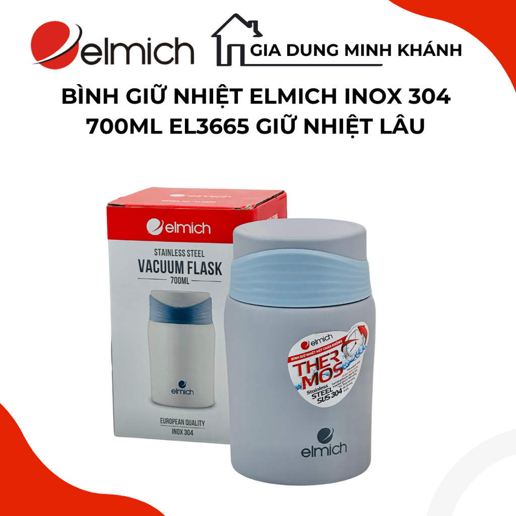 Bình giữ nhiệt Elmich 700ml EL-3665 - Inox 304, giữ nhiệt chân không, miệng bình rộng có thể chứa ăn dặm, cháo, nước,...