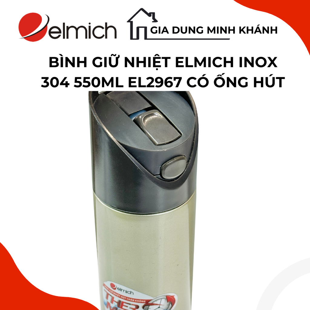 Bình giữ nhiệt Elmich 550ml EL-2967 -Inox 304, giữ nhiệt chân không, có ống hút tiện lợi cho dân thể thao, lái xe,picnic