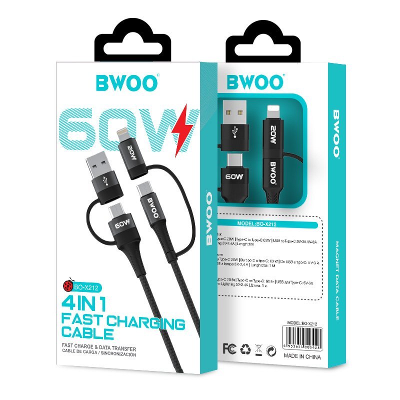 Cáp sạc 4in1 Bwoo sạc nhanh cho các dòng máy Iphone Samsung Oppo Xiaomi Rexmi