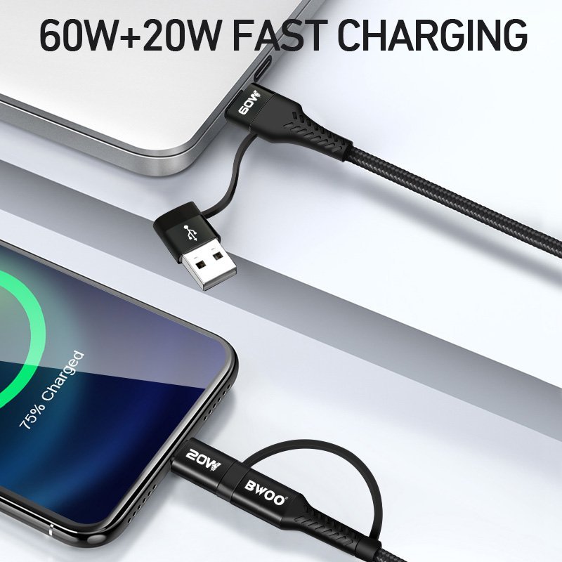 Cáp sạc 4in1 Bwoo sạc nhanh cho các dòng máy Iphone Samsung Oppo Xiaomi Rexmi