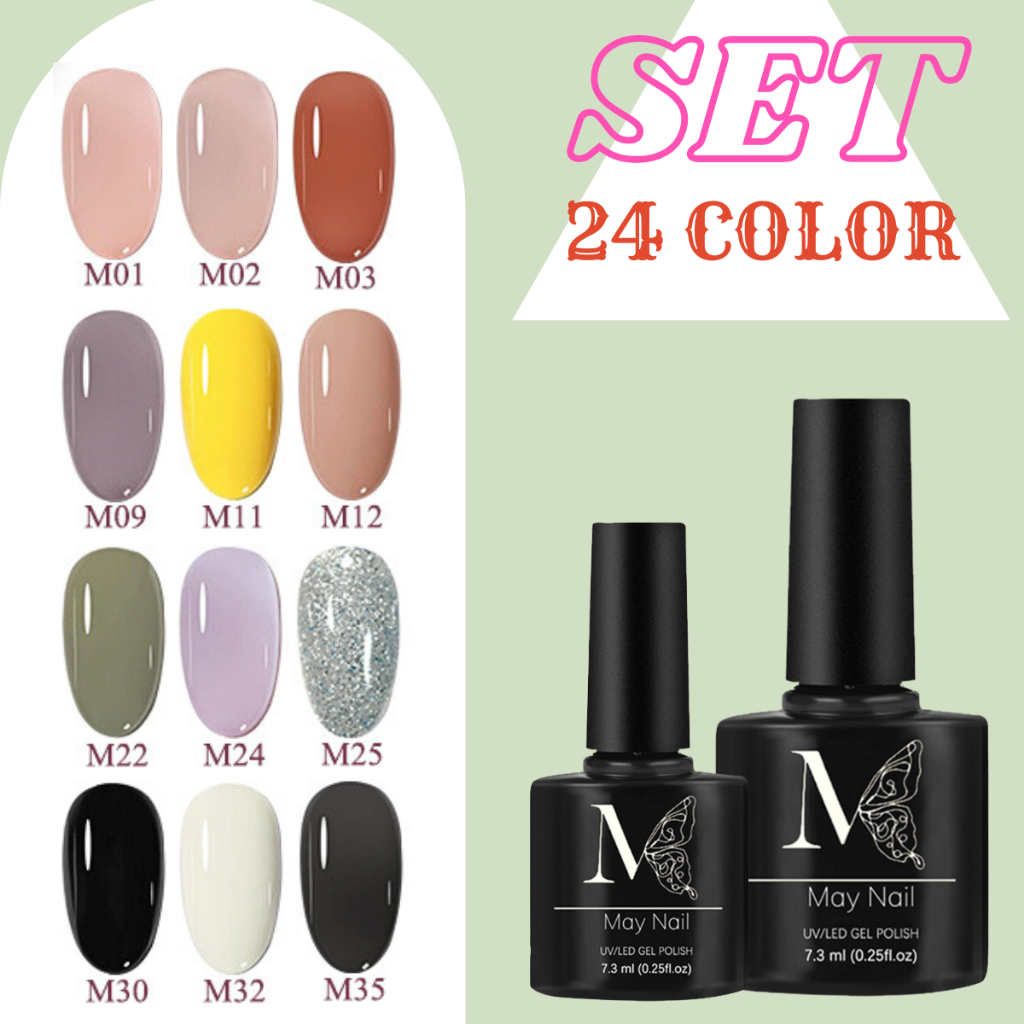 Set 24 màu sơn gel thạch 7.3ml May nail, sơn móng tay tại nhà sơn gel chất đặc bền màu màu sắc hiện đại sáng bóng