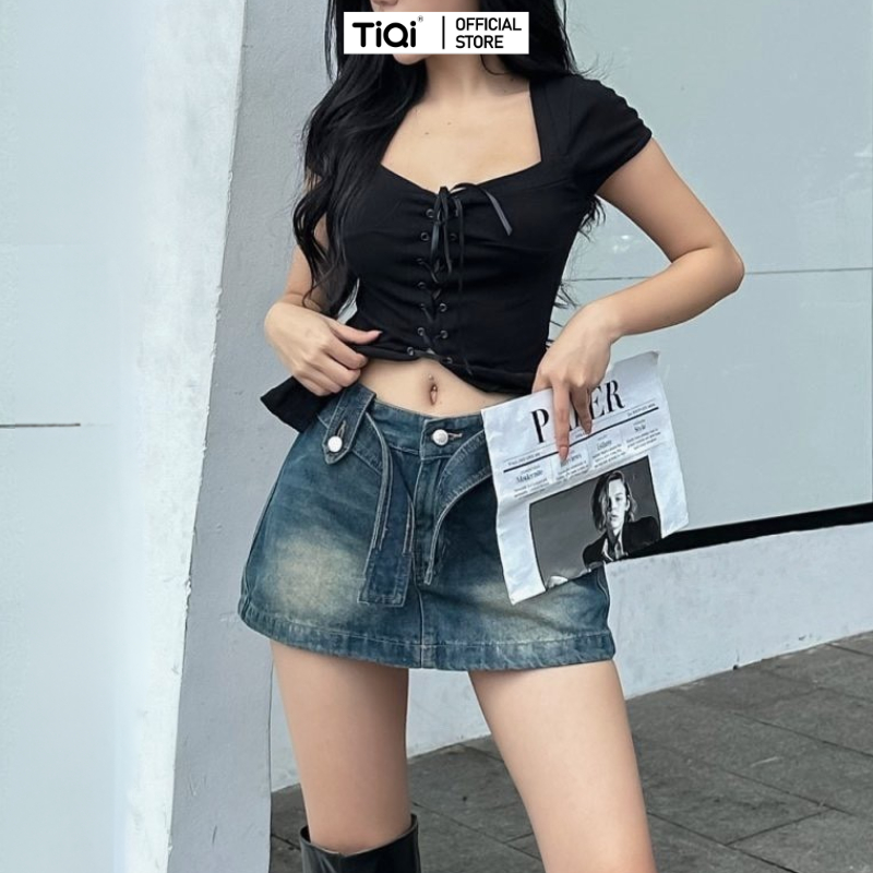 TIQI - Chân váy jean nữ kèm dây đai Trendy Skirt V1-311