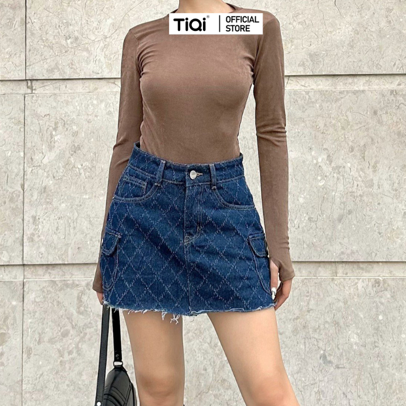 Chân váy jean dáng chữ A họa tiết TiQi Jeans