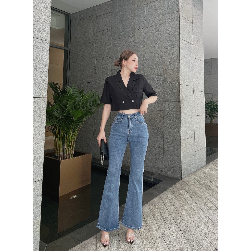 [Mã FATREND2810 giảm đến 30k tối đa 99k] Quần Skinny Ống Loe Nữ Lưng Cao Vải Jean Denim Co Giãn Cao Cấp Tiqi Jean G1-518