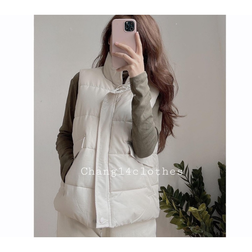 Áo Phao Gile Nữ Hai Nắp Túi Cực Chất Phong Cách Hàn Quốc