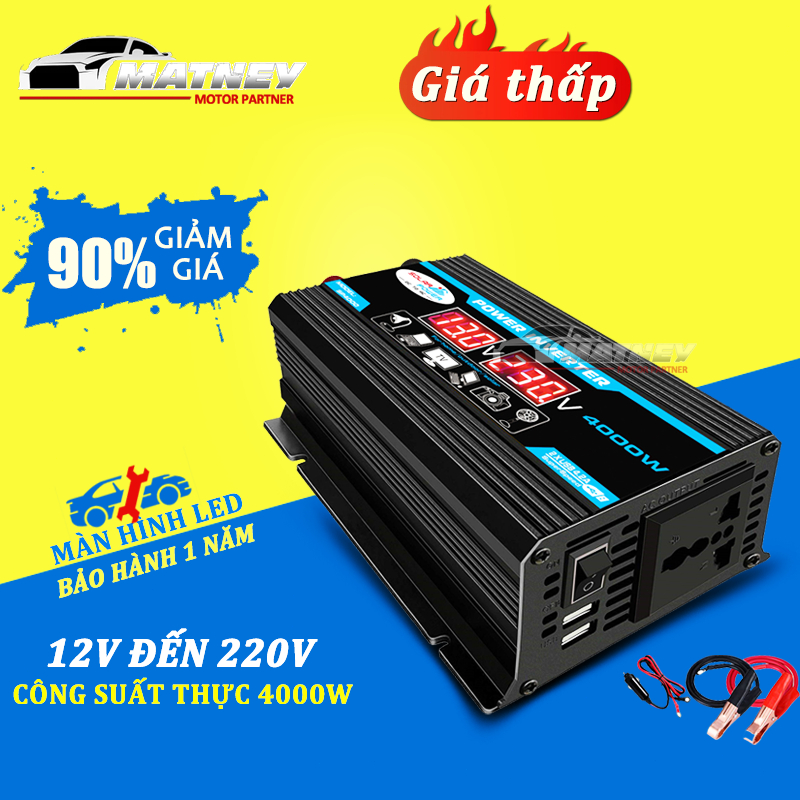 bộ chuyển đổi 4000W，Bộ đổi điện 12v sang 220v，đổi bình ác 220v , Cổng USB Kép Cho Xe Hơi