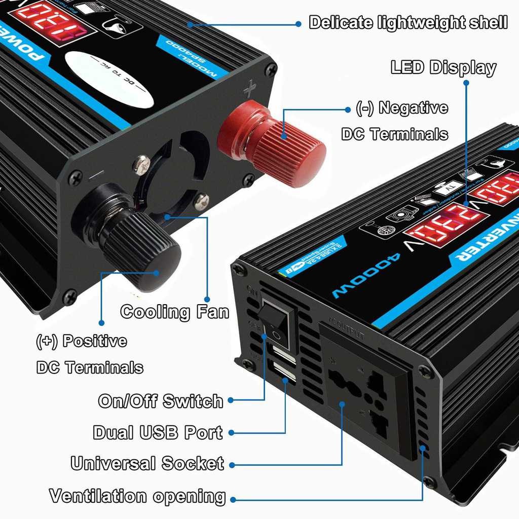 Bộ chuyển đổi 4000W，Bộ đổi điện 12v sang 220v，đổi bình ác 220v , Cổng USB Kép Cho Xe Hơi
