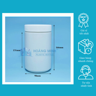 Hũ Nhựa Hủ Nhựa 1000ml Nắp Vặn Thân Trắng Đục Nhựa HDPE - Đựng Bột Nậu Nành - Bột Nghệ - Bột Bắp