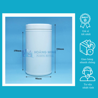 Hủ Nhựa 1200ml Nắp Vặn Thân Trắng Đục Nhựa HDPE - Đựng Bột Nậu Nành - Bột Nghệ - Bột Bắp