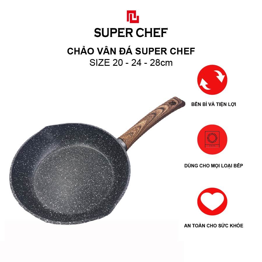 Chảo Chống Dính Vân Đá Đáy Từ Super Chef Dày 4mm Bền Bỉ ( 20-24-28cm)