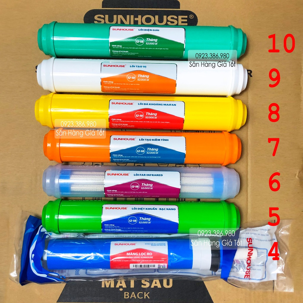 Combo lõi lọc khoáng Sunhouse 4,5,6,7,8,9,10 Chính hãng Máy lọc nước sunhouse