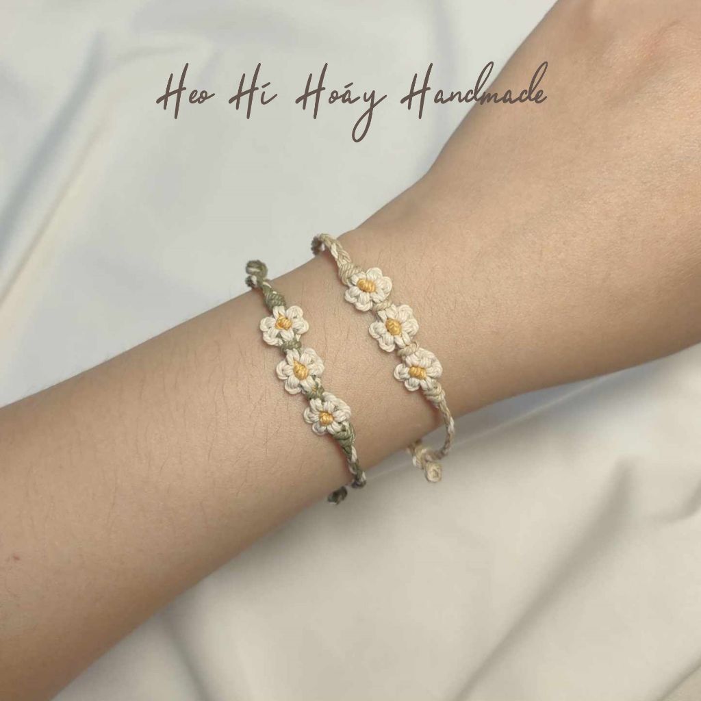 Vòng tay handmade đan hoa cúc daisy Heo Hí Hoáy