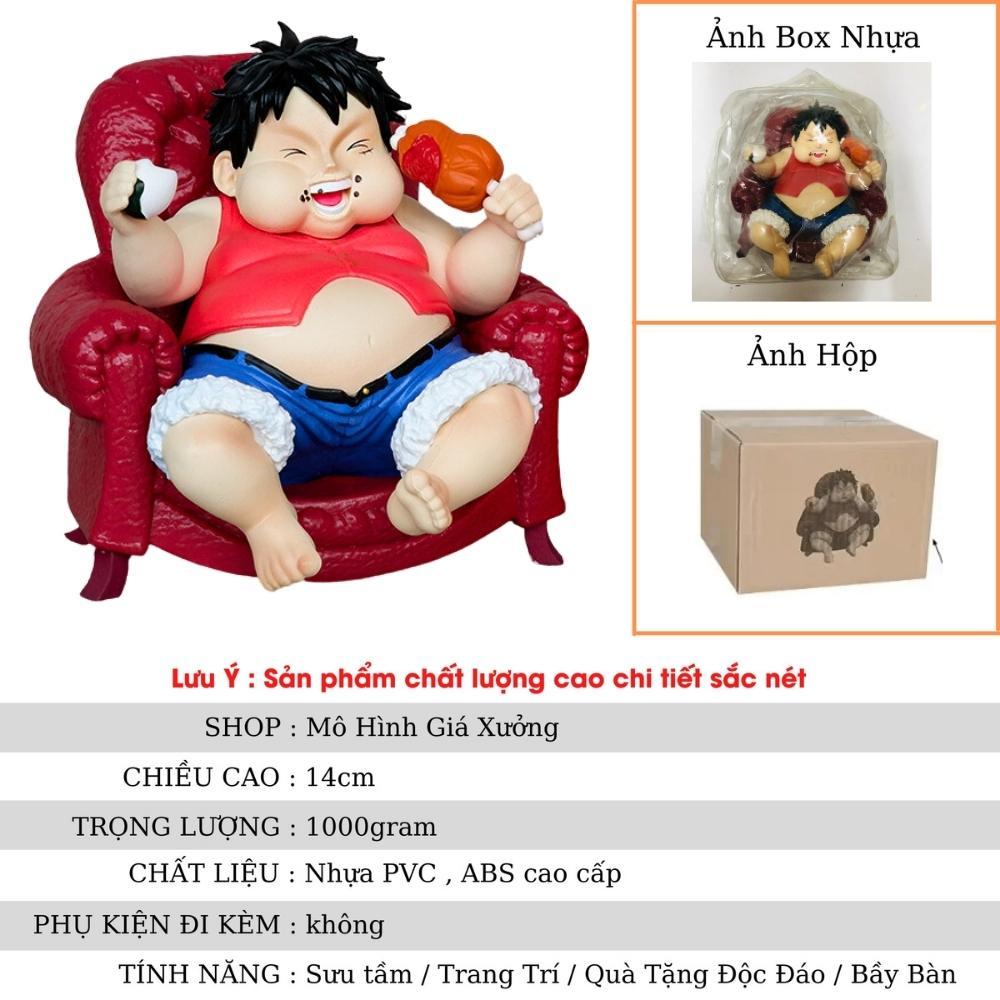Mô Hình OnePiece Luffy Béo ngồi ghế - Cao 14cm - nặng 1kg - Phụ kiện : Ghế + nắm cơm + đùi gà - Figure OnePiece - Có Hộp