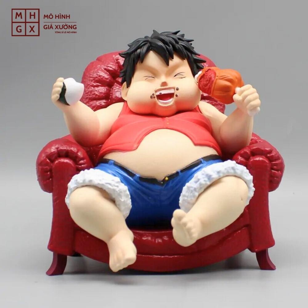 Mô Hình OnePiece Luffy Béo ngồi ghế - Cao 14cm - nặng 1kg - Phụ kiện : Ghế + nắm cơm + đùi gà - Figure OnePiece - Có Hộp