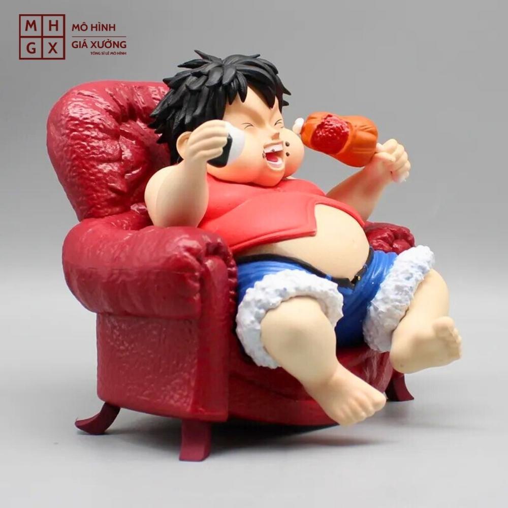 Mô Hình OnePiece Luffy Béo ngồi ghế - Cao 14cm - nặng 1kg - Phụ kiện : Ghế + nắm cơm + đùi gà - Figure OnePiece - Có Hộp