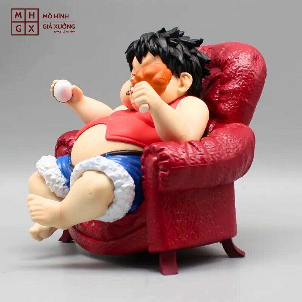 Mô Hình OnePiece Luffy Béo ngồi ghế - Cao 14cm - nặng 1kg - Phụ kiện : Ghế + nắm cơm + đùi gà - Figure OnePiece - Có Hộp