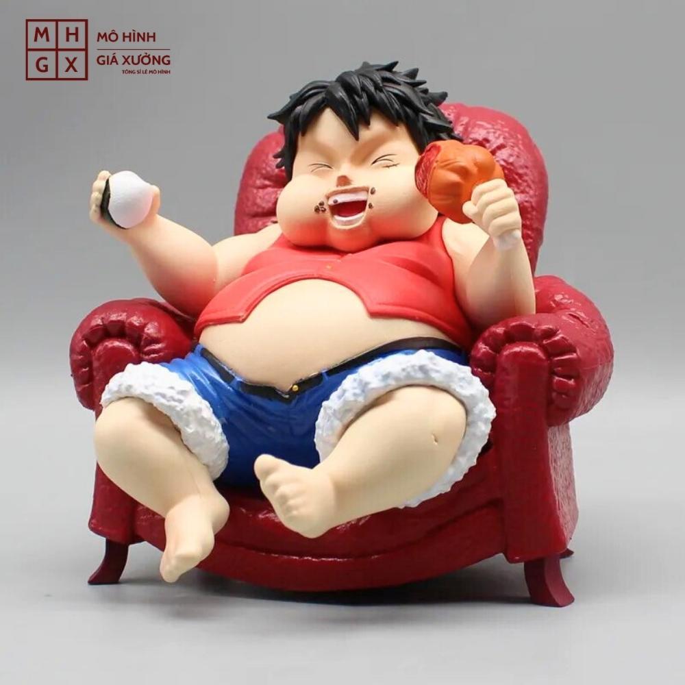 Mô Hình OnePiece Luffy Béo ngồi ghế - Cao 14cm - nặng 1kg - Phụ kiện : Ghế + nắm cơm + đùi gà - Figure OnePiece - Có Hộp