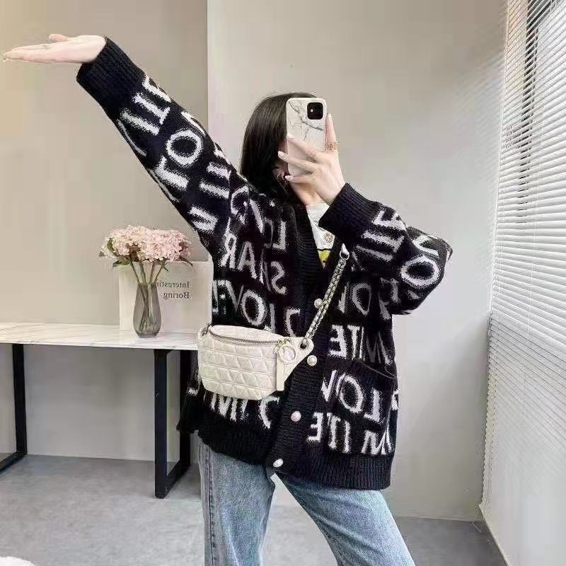 Áo len nữ form rộng kiểu Hàn Quốc - 2 Mẫu Áo khoác len chữ trắng đen - Danangsale