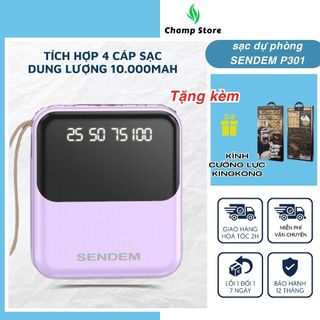Sạc Dự Phòng Dung Lượng Pin 10000mAh Tích Hợp 4 Loại Cáp Sạc Có Màn Hình Led Báo Phần Trăm Pin SENDEM P301