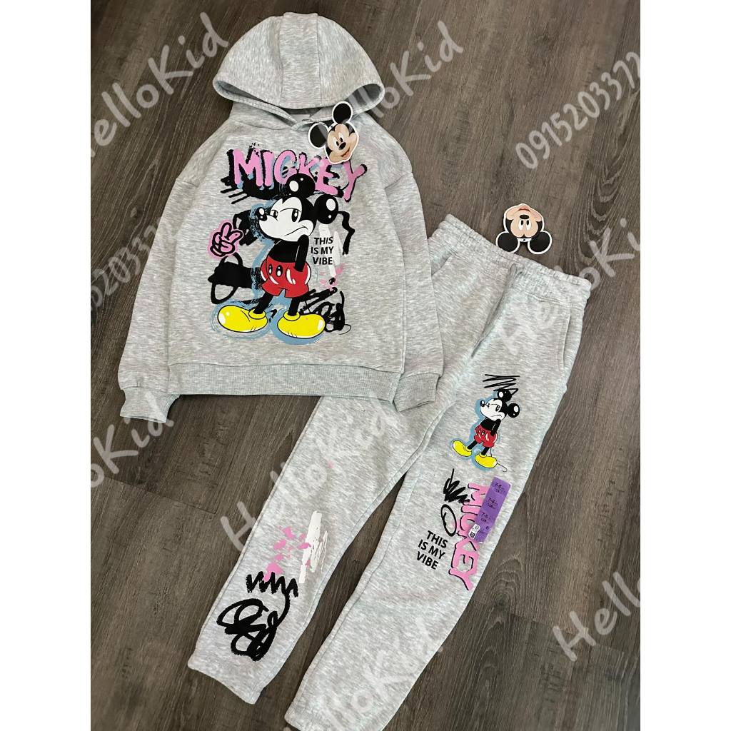Bộ nỉ Mickey ghi tây primar.k cho bé
