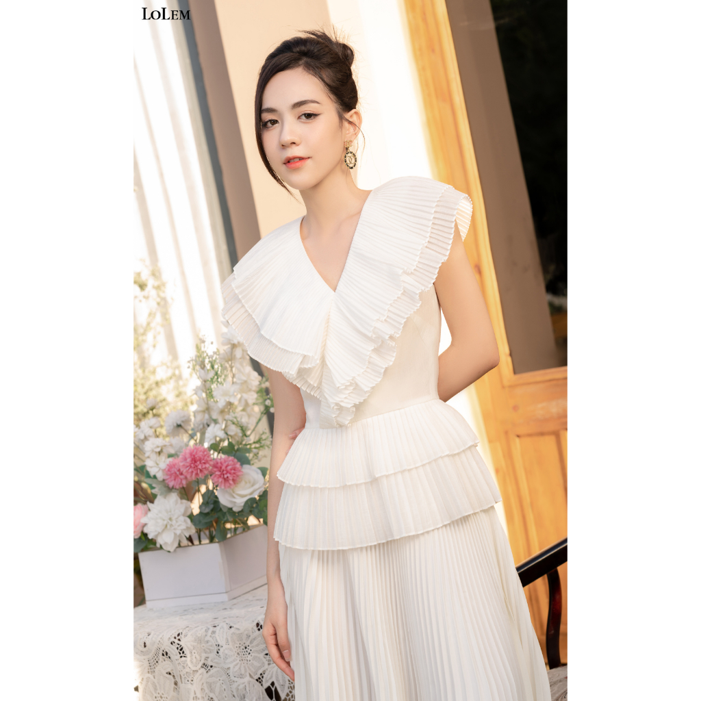 Áo peplum xếp ly cổ V LOLEM AK1394 chất vải tơ mềm mại