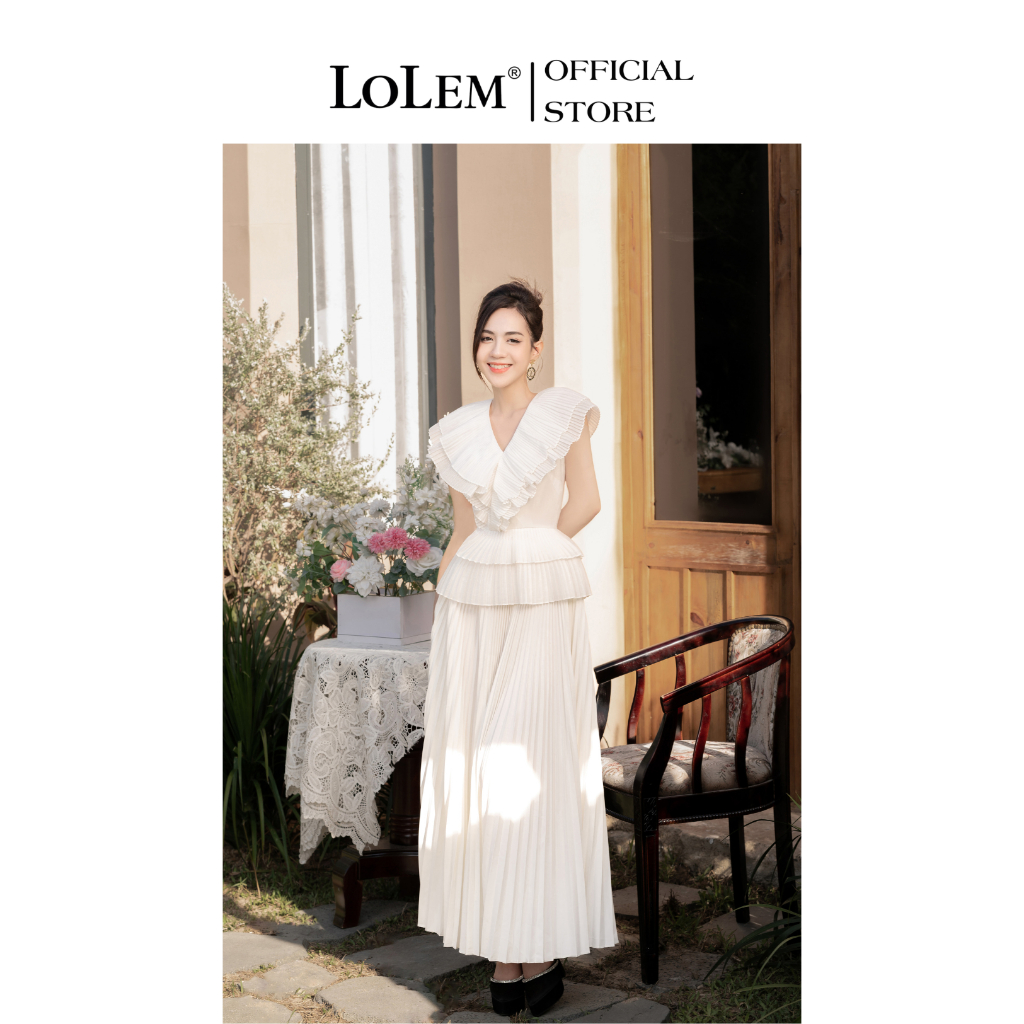 Áo peplum xếp ly cổ V LOLEM AK1394 chất vải tơ mềm mại