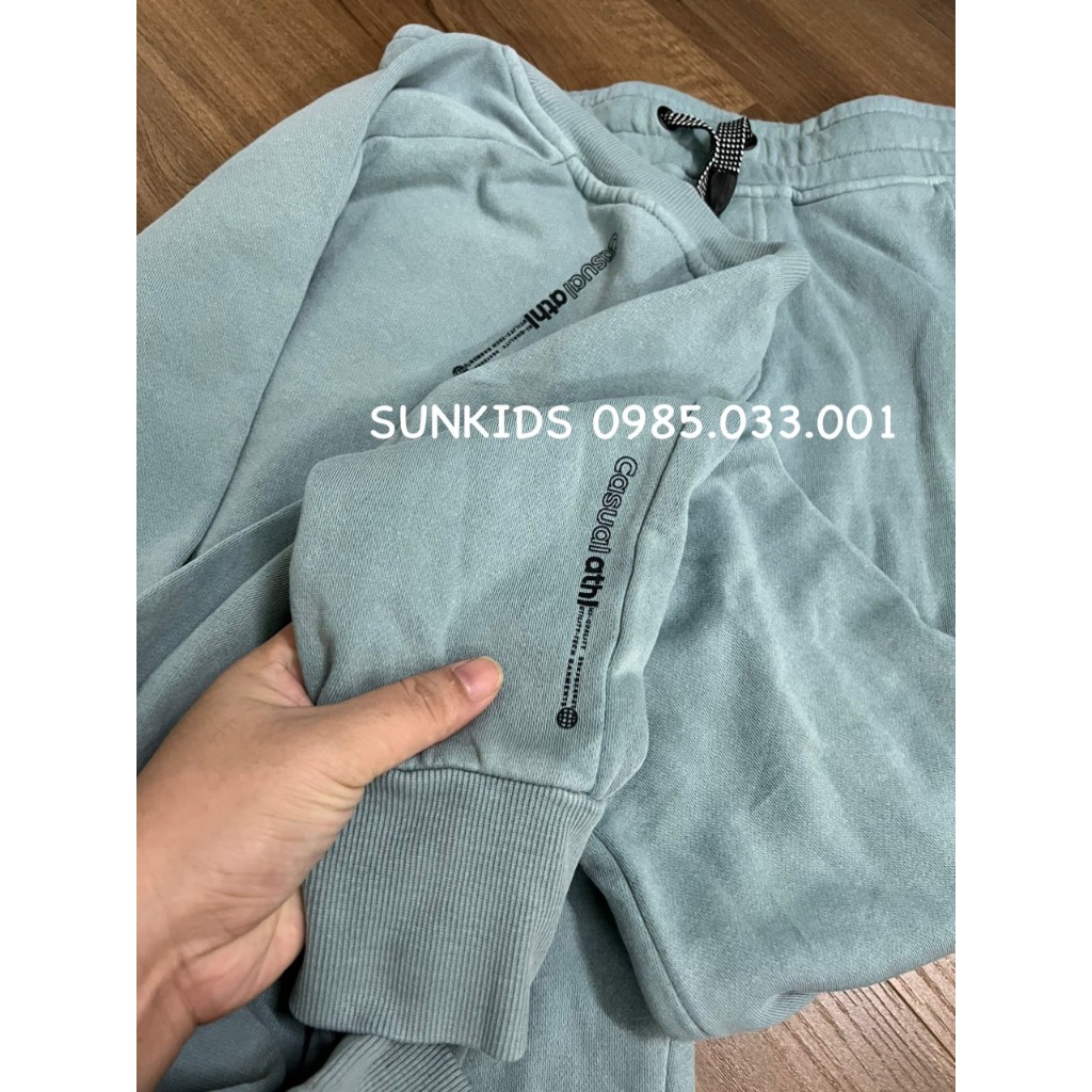 Bộ nỉ bông bé trai xanh trơn túi ngực