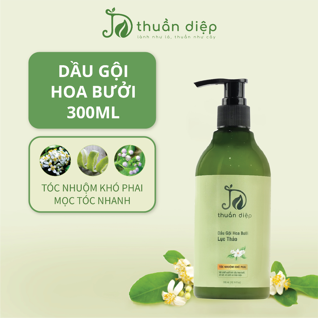 Dầu gội hoa bưởi lục thảo cho tóc uốn nhuộm, suôn mượt, giữ màu tóc nhuộm 300ml Thuần Diệp
