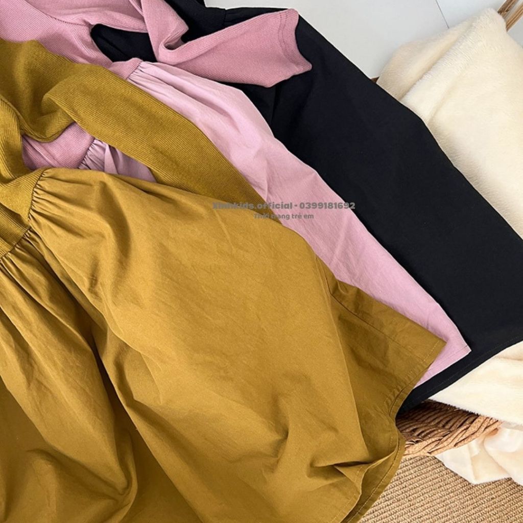 Váy dài tay cho bé gái chất thun tăm mềm mịn  AMBB Kids, váy công chúa cho bé mùa thu đông 2023áy dài tay cho bé gái