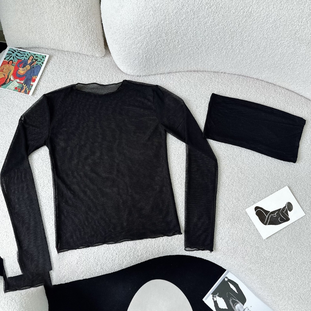 Áo Thun Lưới Tay Dài Xuyên Thấu RANSHI Kèm Áo Lót Bên Trong Style Cá Tính Chất Thun Lưới - RA187