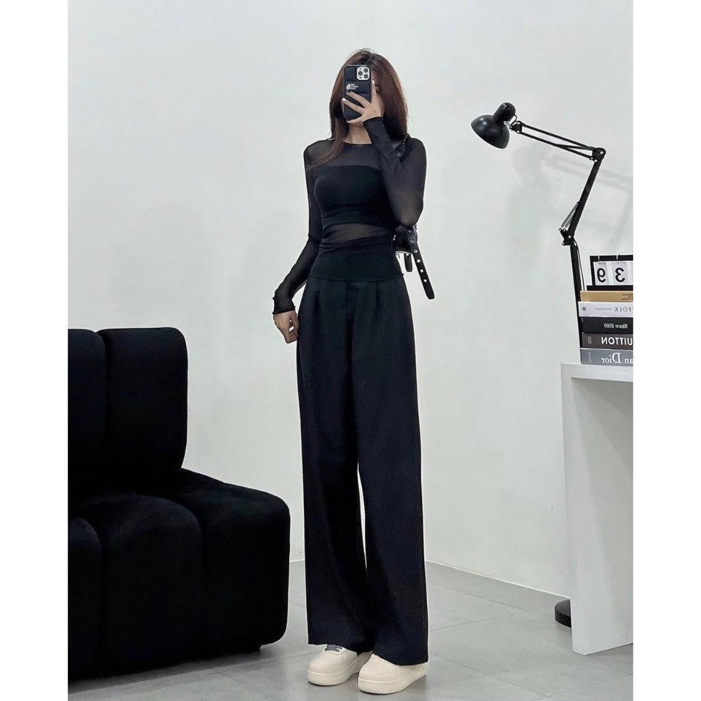 Áo Thun Lưới Tay Dài Xuyên Thấu RANSHI Kèm Áo Lót Bên Trong Style Cá Tính Chất Thun Lưới - RA187