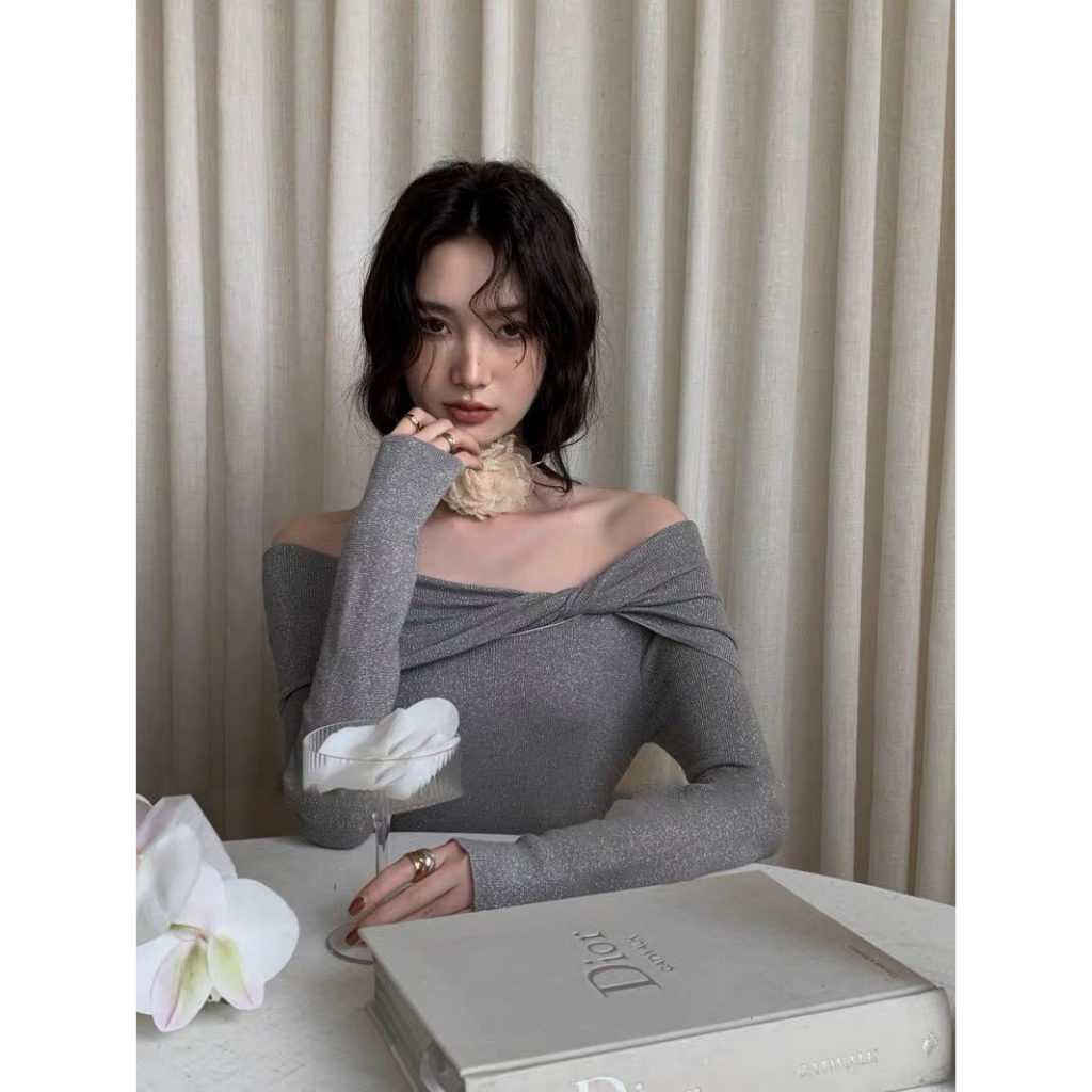 Áo Trễ Vai  Kiểu Tay Dài RANSHI Phối Viền Xoắn Siêu Xinh Form Ôm Sát Tôn Dáng Style Nữ Tính - RA186