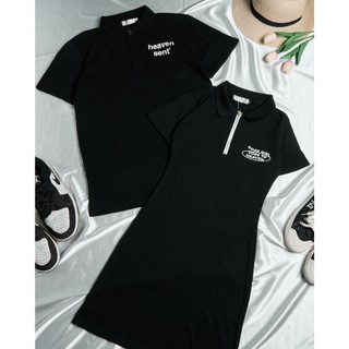 Set Đôi Heaven Sent Áo Và Váy Polo Basic Màu Trắng Tiêu Đen