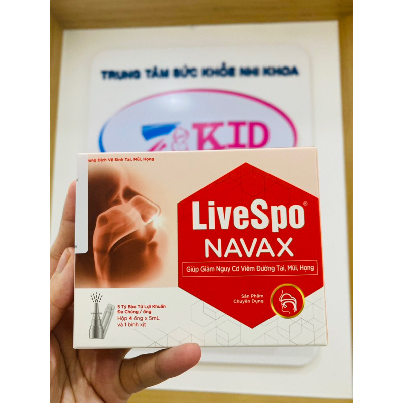 Xịt tai/mũi/họng lợi khuẩn Livespo Navax đỏ - phòng và giảm nghẹt mũi, xoang, sổ mũi (Hộp 4 ống+ Bình xịt)