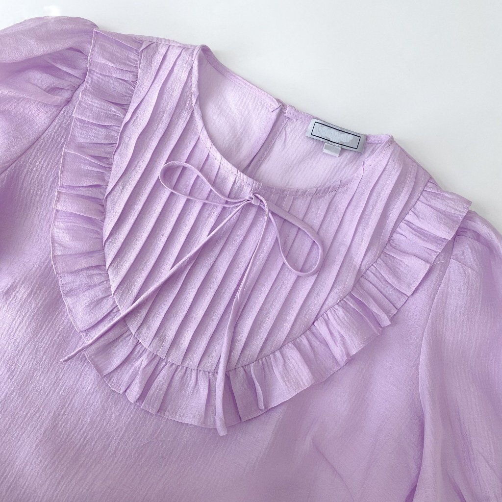 Áo Bigsize Nữ Mập Fashion Áo Kiểu Bigsize Áo Tơ Xốp Tím Xếp Ly Ngực Thiết Kế Thanh Lịch Đi Làm Đi Chơi Đều Xinh AO0068