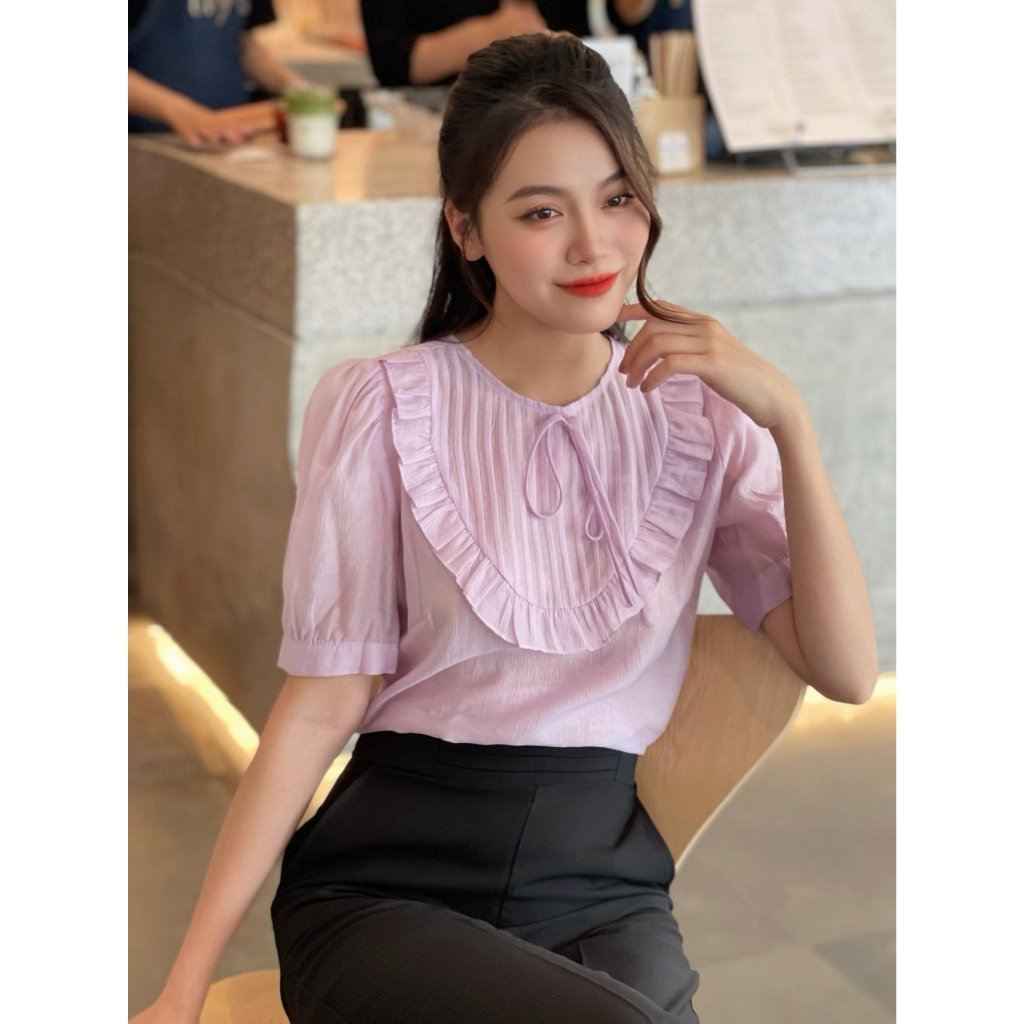 Áo Bigsize Nữ Mập Fashion Áo Kiểu Bigsize Áo Tơ Xốp Tím Xếp Ly Ngực Thiết Kế Thanh Lịch Đi Làm Đi Chơi Đều Xinh AO0068