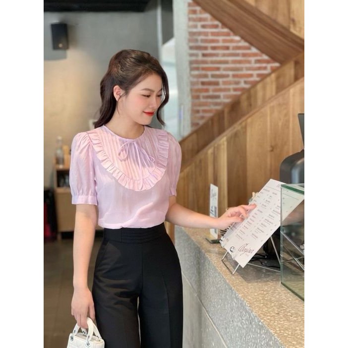Áo Bigsize Nữ Mập Fashion Áo Kiểu Bigsize Áo Tơ Xốp Tím Xếp Ly Ngực Thiết Kế Thanh Lịch Đi Làm Đi Chơi Đều Xinh AO0068