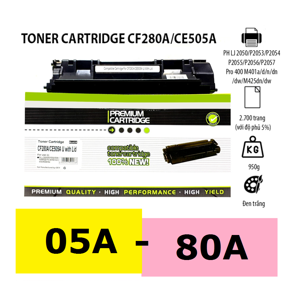 Hôp mực 05A Dùng cho máy HP P2035, P2055, M401d/dn Canon LBP 6300dn, Canon LBP 6650dn, Canon LBP 675