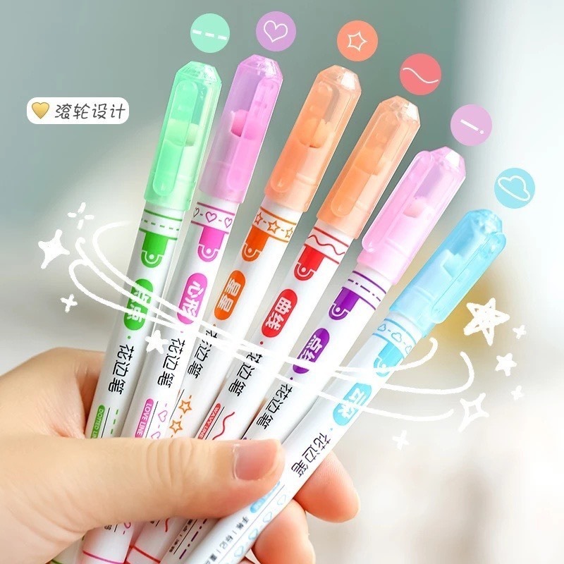 Set 6 Bút Đánh Dấu Bắt Sáng Đầu Lăn Nhiều Màu Sắc 6 Cây/hộp