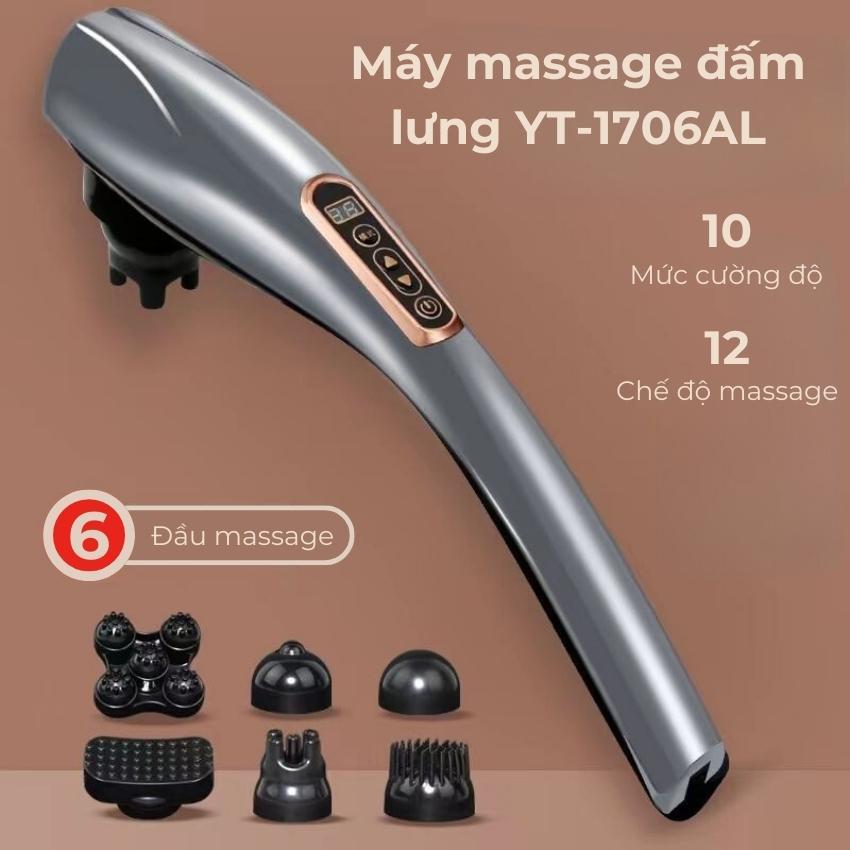 Máy massage đấm lưng cầm tay 6 đầu YT-1706AL - Máy massage cầm tay sạc pin, cắm điện, massage toàn thân cao cấp