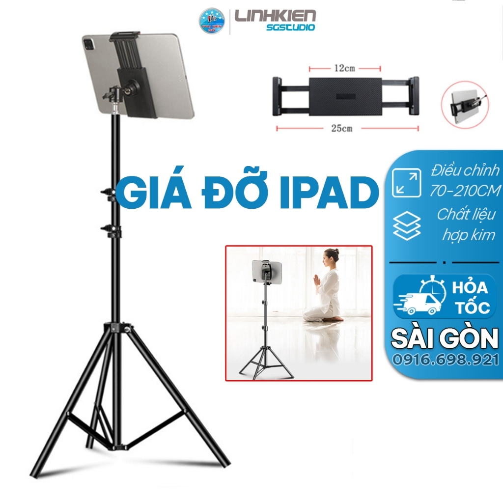 Giá Đỡ 2 Chiều Kẹp Đôi I-pad Điện Thoại Máy Tính bảng tripod chân thép 2m điều chỉnh được