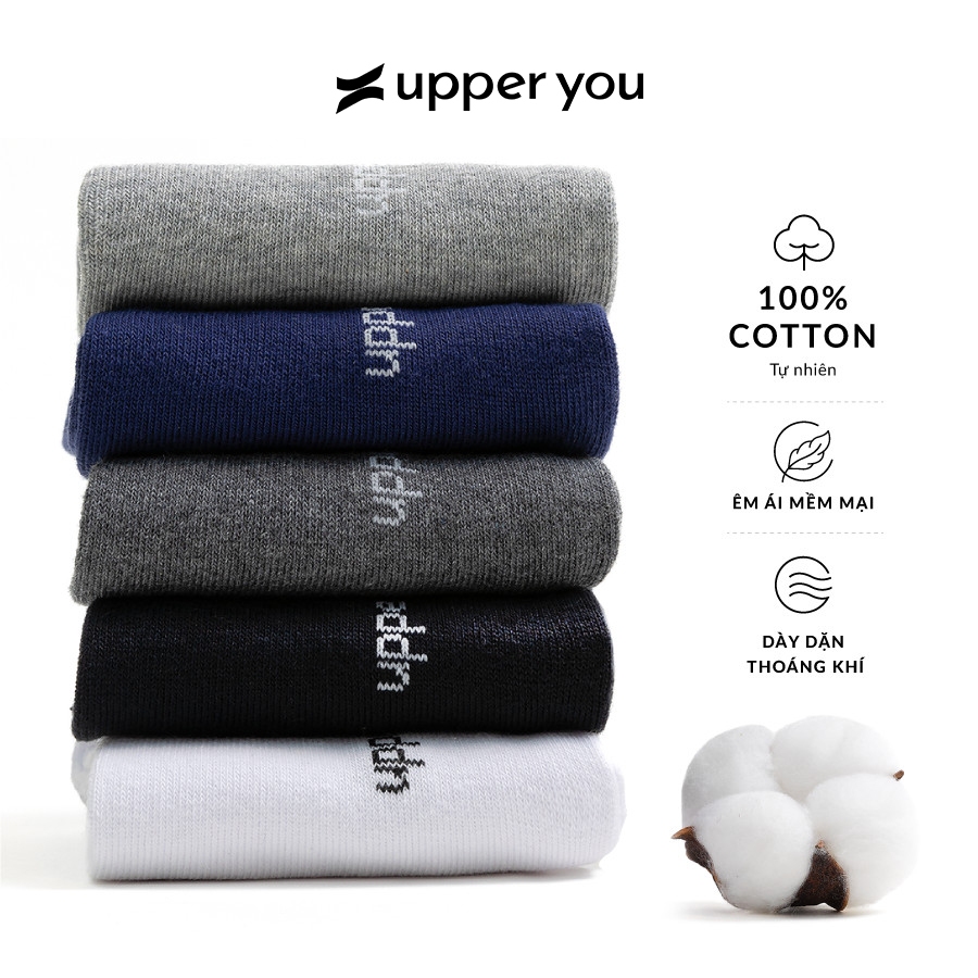 Tất Vớ Nam Cổ Trung UPPER YOU 100% Cotton Tự Nhiên Êm Ái Dày Dặn Thoáng Khí Khử Mùi Extra Soft - BSM3001