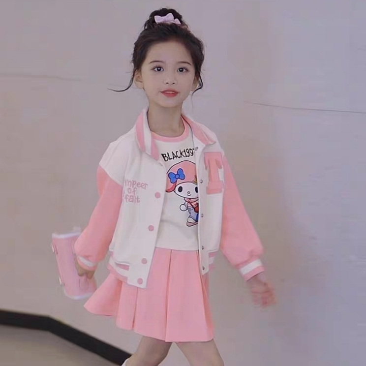 Set váy 3 chi tiết cho bé gái từ 15-45kg. Set bộ thu đông gồm áo khoác, chân váy và áo giữ nhiệt dễ thương cho bé