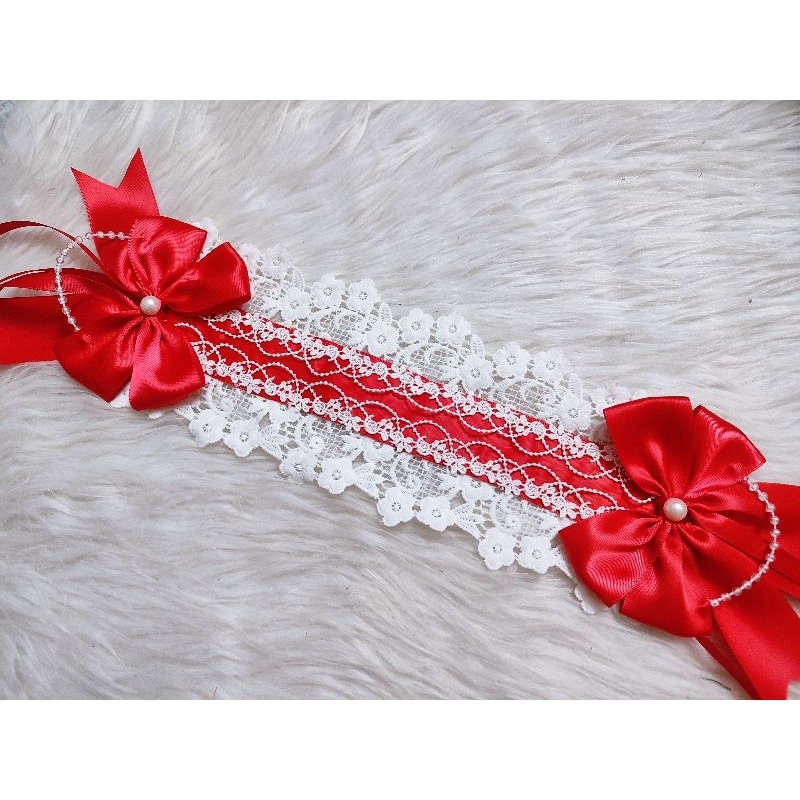 New - Cài tóc lolita đỏ phối ren cao cấp