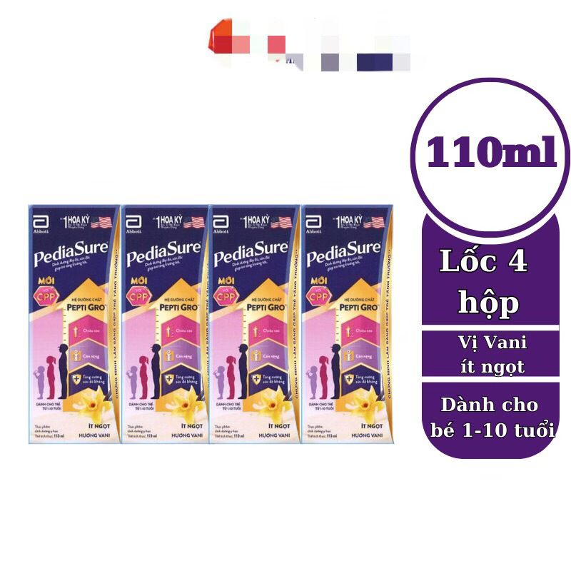Lốc 4 hộp sữa nước PediaSure 110ml hương Vani ít ngọt
