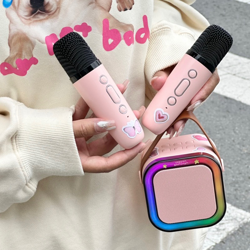 Loa Mini bluetooth mic karaoke KINYO có đèn led 8 màu, Loa Karaoke Mini K12 Loa Bluetooth Gia Đình